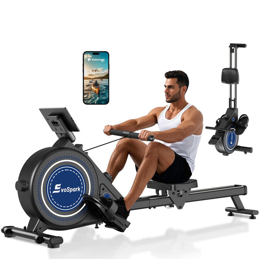 Home rowing machine, EvoSpark Magnetic Rowing Machine, with 16 resistance levels and dual-slide rail. Easy to assemble, supports up to 160kg.