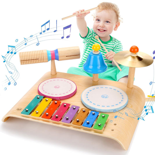 Sweet Time musical instruments for children, music kids' toys with xylophone, wooden percussion set, drum kit rhythm toy for toddler boys and girls (children's drum set)