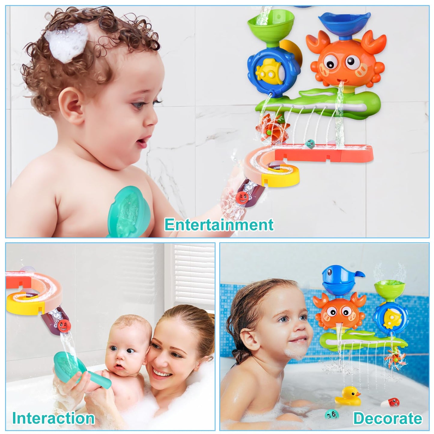 Bath toys for 3 4 5 6 years - DIY bath toys with ball track & suction cups, water toys for kids for girls & boys, educational bath gift.