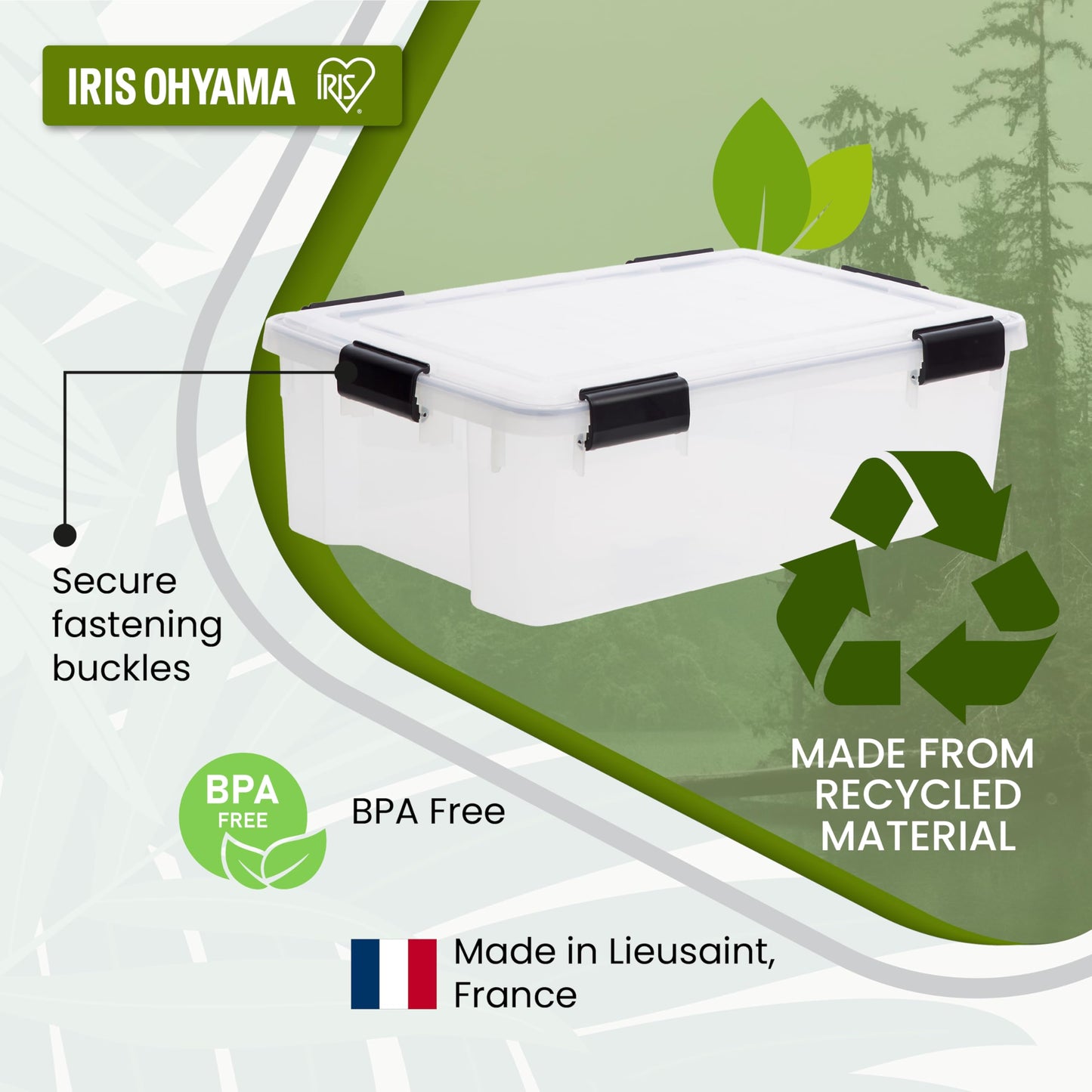 Iris Ohyama airtight plastic storage boxes with lids, 30L, set of 4, Transparent, Hermetic watertight seal, Strong snap locks, Stackable, Dust protection, BPA-free, WSB-30.