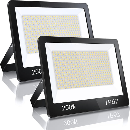 YIQIBRO 200W LED Floodlights Outdoor 2 Pack, IP67 Waterproof Spotlight, 20000LM 6500K Cool White Super Bright LED Floodlight with Transformer, Outdoor Floodlights for Warehouse, Garden, Garage, Yard, Parking Lot.