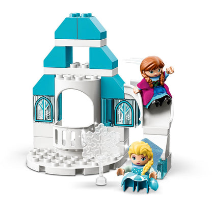 LEGO 10899 DUPLO Princess Frozen Elsa's Ice Palace, building set with light brick, Princess Elsa and Anna mini dolls, and snowman figure, toys for boys and girls aged 2 years and up.