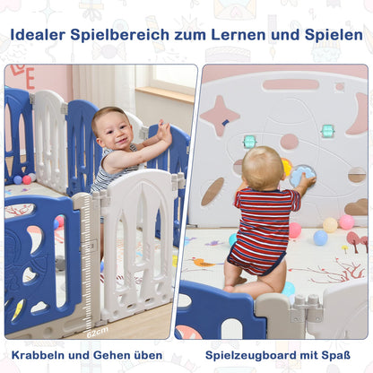UISEBRT Playpen Baby Playard Foldable with Door and Toy Board, Plastic Safety Fence Playpen Protection Activity Center for Kids, BPA Free, 18 Panels Blue