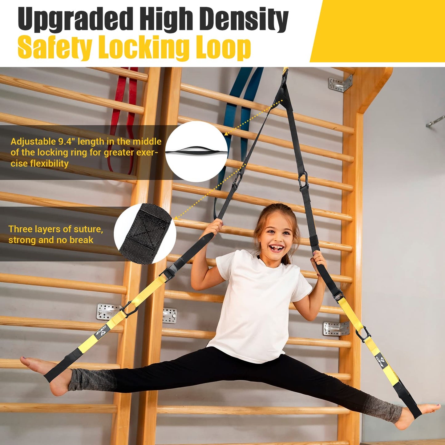 COFOF Suspension Trainer - Professional sports kit for full body training, with large handles, door anchor attachment, carrying bag, and exercise guide for home gym.