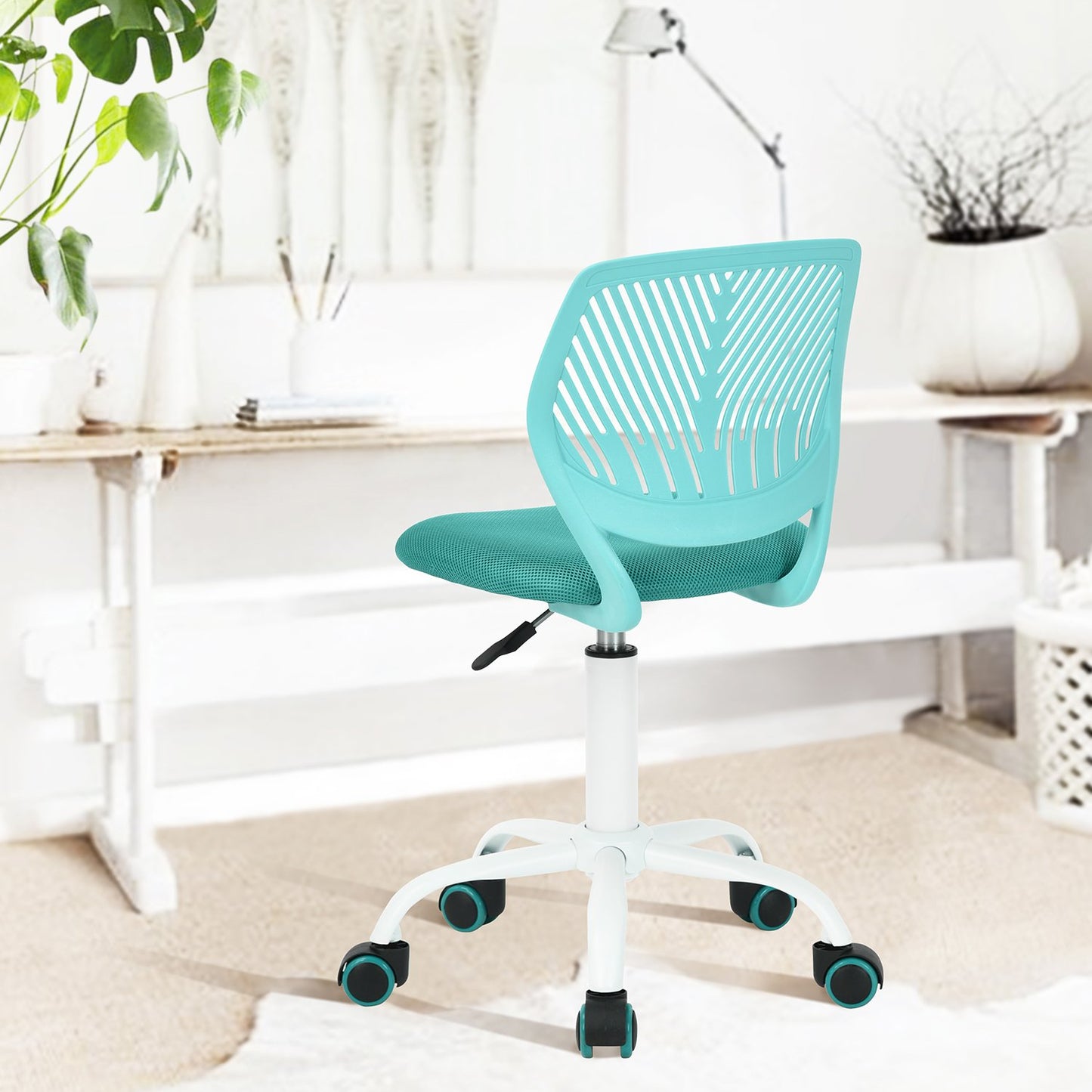 FurnitureR Desk Chair, Study Swivel Chair without Armrests, Adjustable Office Chair, Work Chair for Home Office, Bedroom, Study Room, Turquoise.