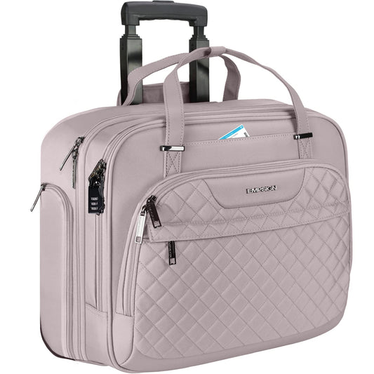 EMPSIGN Trolley Business Rolling Laptop with wheels, Rolling laptop bag for women fits up to 15.6-inch laptop briefcase on wheels, Water-resistant, with RFID pockets, Pink