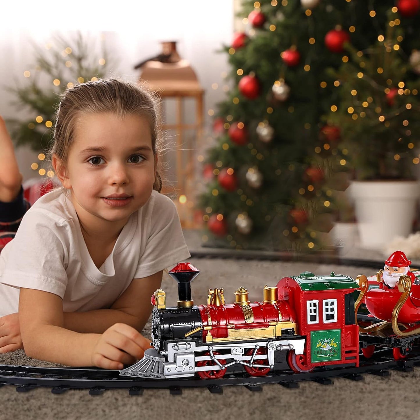 Electric train set for kids - Christmas train around the Christmas tree, railroad track set with sounds, toy for ages 8 and up