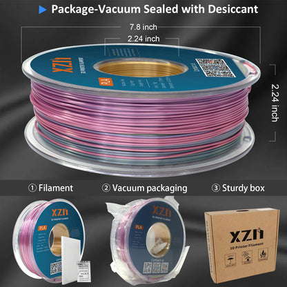 XZN PLA Filament 1.75mm Silk PLA 3D Printer Filament, Accuracy +/- 0.03mm, Silk PLA 1KG Spool, Silk Rainbow.