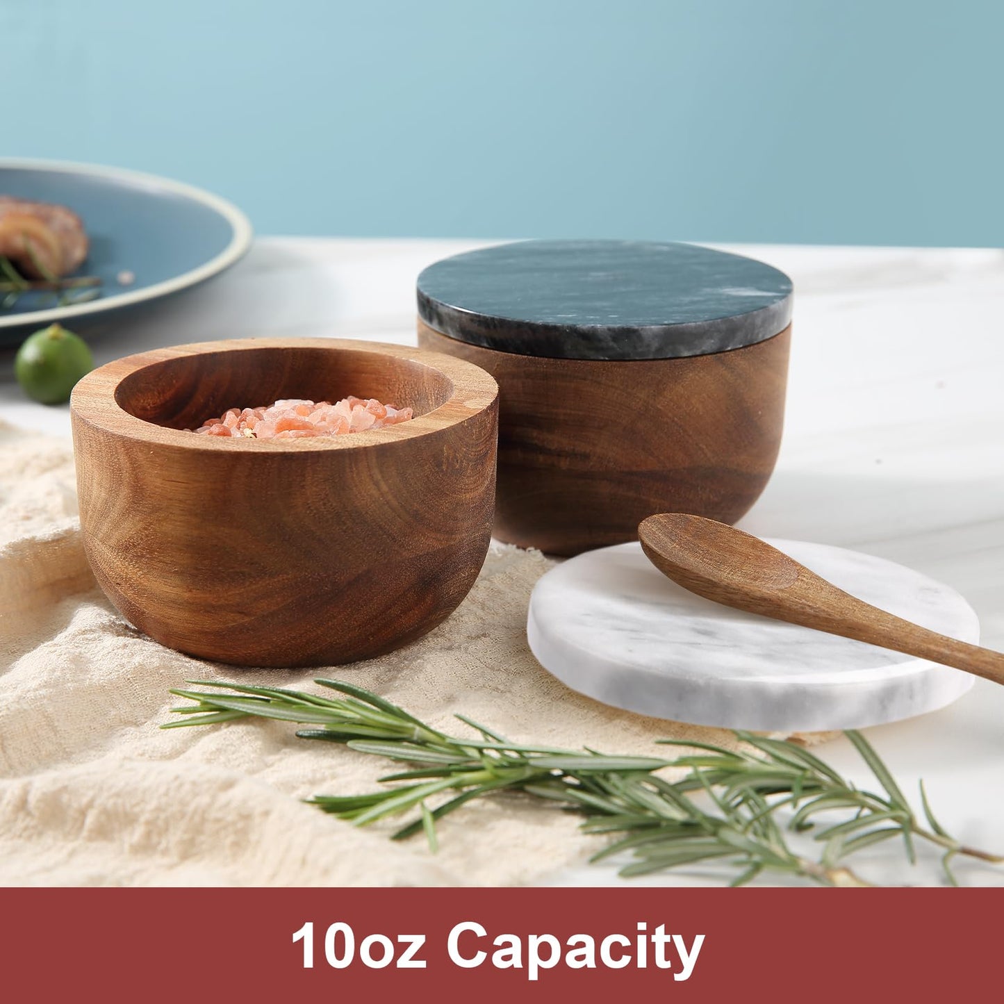 Wooden Salt Box Spice Jar Spice Container Solid Natural Acacia Bottom Marble Lid Elegant Design Decorative Boxes