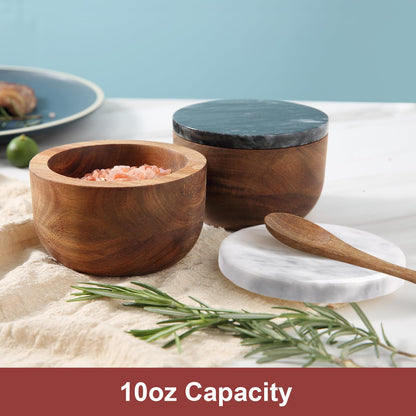 Wooden Salt Box Spice Jar Spice Container Solid Natural Acacia Bottom Marble Lid Elegant Design Decorative Boxes