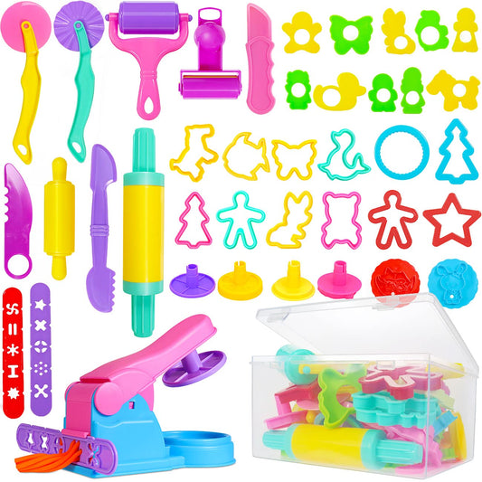 Jiosdo Clay Tool Set, 40 Pieces Clay Accessories for Kids, Playdough Tools, Extruder Modeling Tool Kitchen Toy Learning Toy for Boys Girls (with Storage Box)
