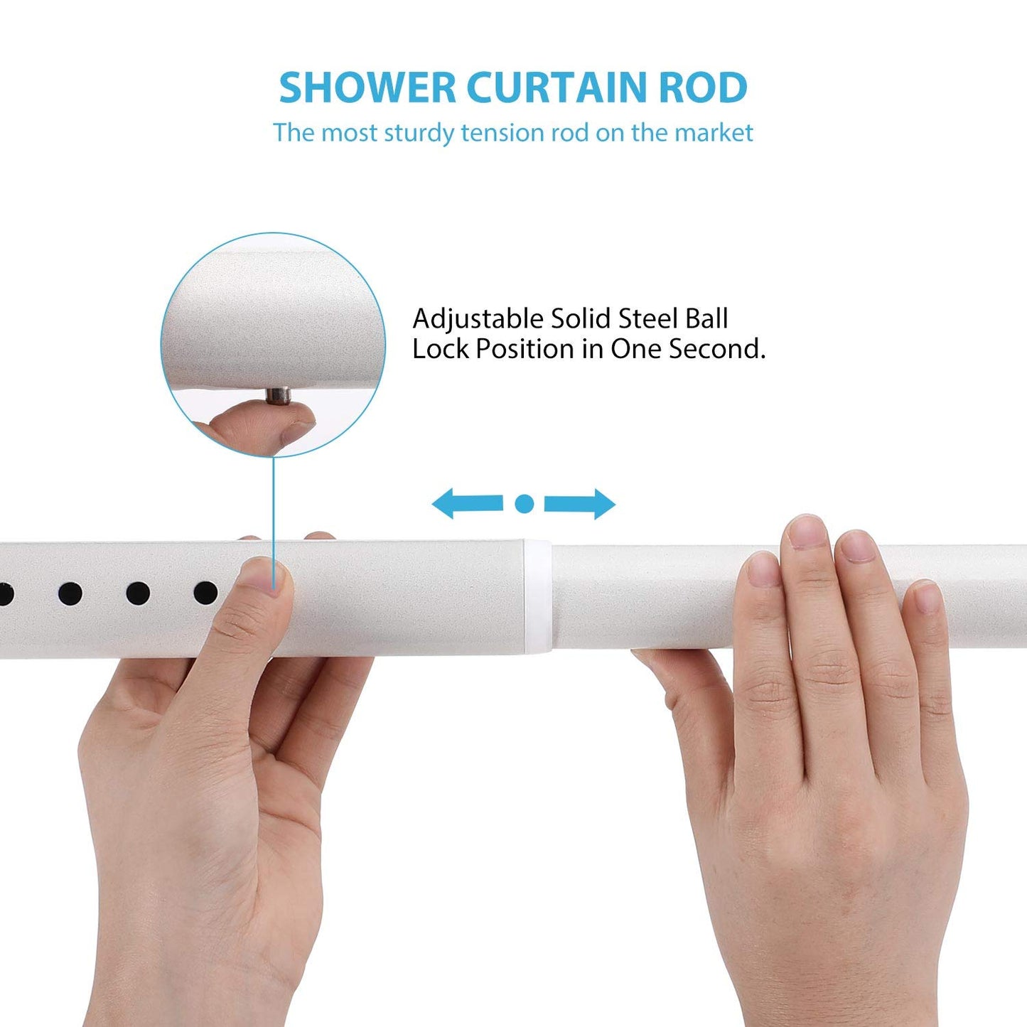 KINLO 210-260cm telescopic shower curtain rod without drilling in beige. Adjustable stainless steel rod for curtains in shower and bathtub.