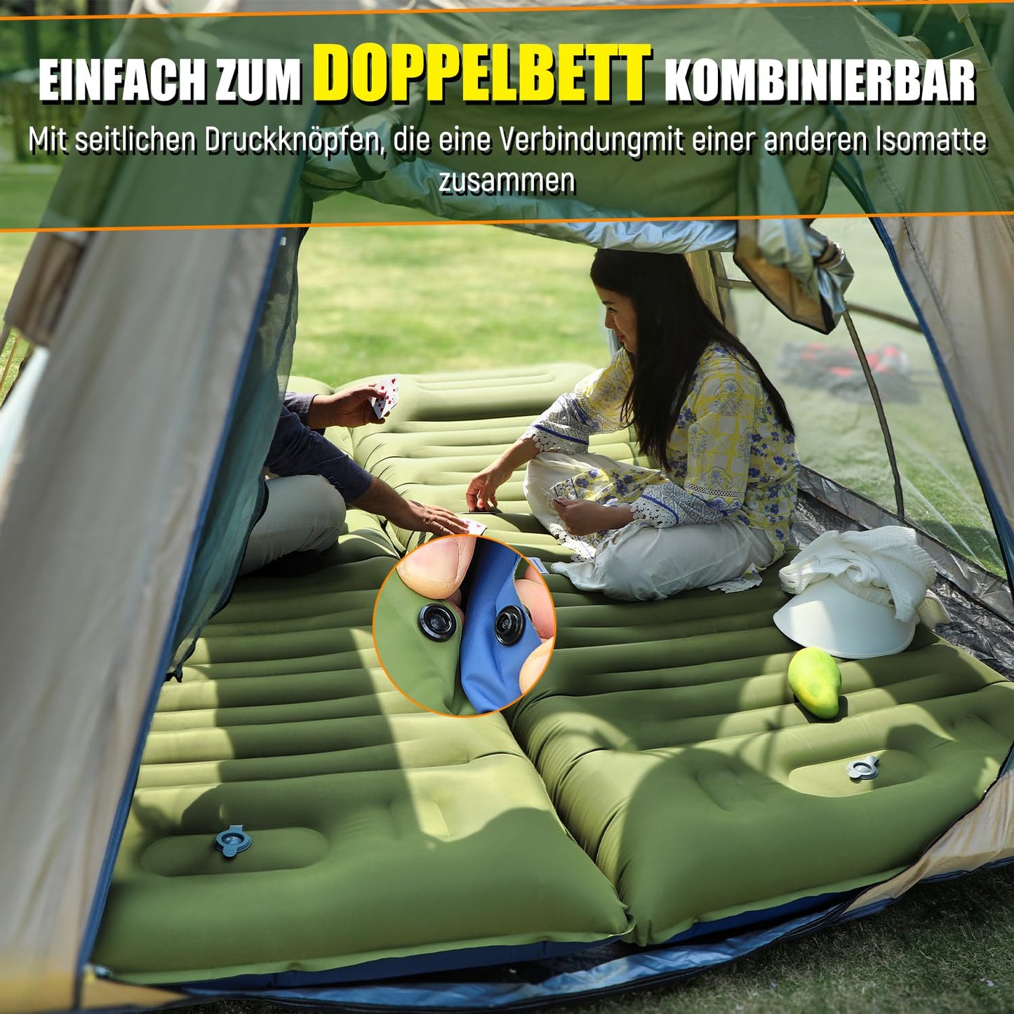 Myxslop Camping self-inflating sleeping mat, 12CM thickened camping air mattress, inflatable mattress with foot pump & pillow, ultralight sleeping pad for hiking, beach, travel, tent.