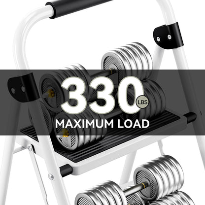 KINGRACK 2-Step Ladder, Step Ladder with Handrails, Folding Step Stool, Folding Step Stool for Adults with Handle, Household Ladder Anti-Slip Stable and Wide Pedal, White