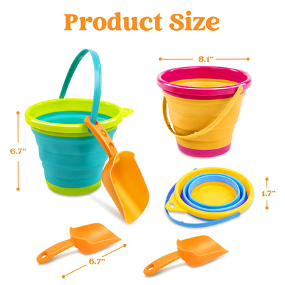 JOYIN 3 Pack Foldable Bucket with Shovels (Bonus Mesh Bag), Foldable Bucket Multipurpose for Beach, Beach Gear, Sandbox Toys