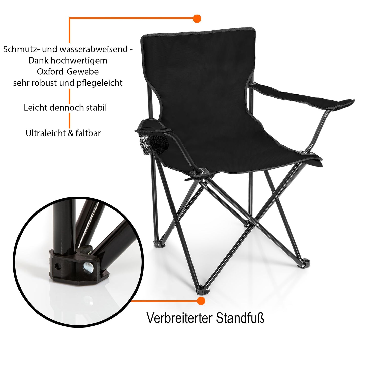 BigDean 2 piece camping chairs & folding camping table in black - table with chairs included - folding chair with table - portable table with chairs