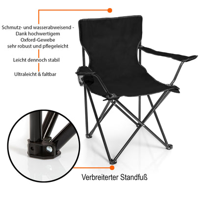 BigDean 2 piece camping chairs & folding camping table in black - table with chairs included - folding chair with table - portable table with chairs