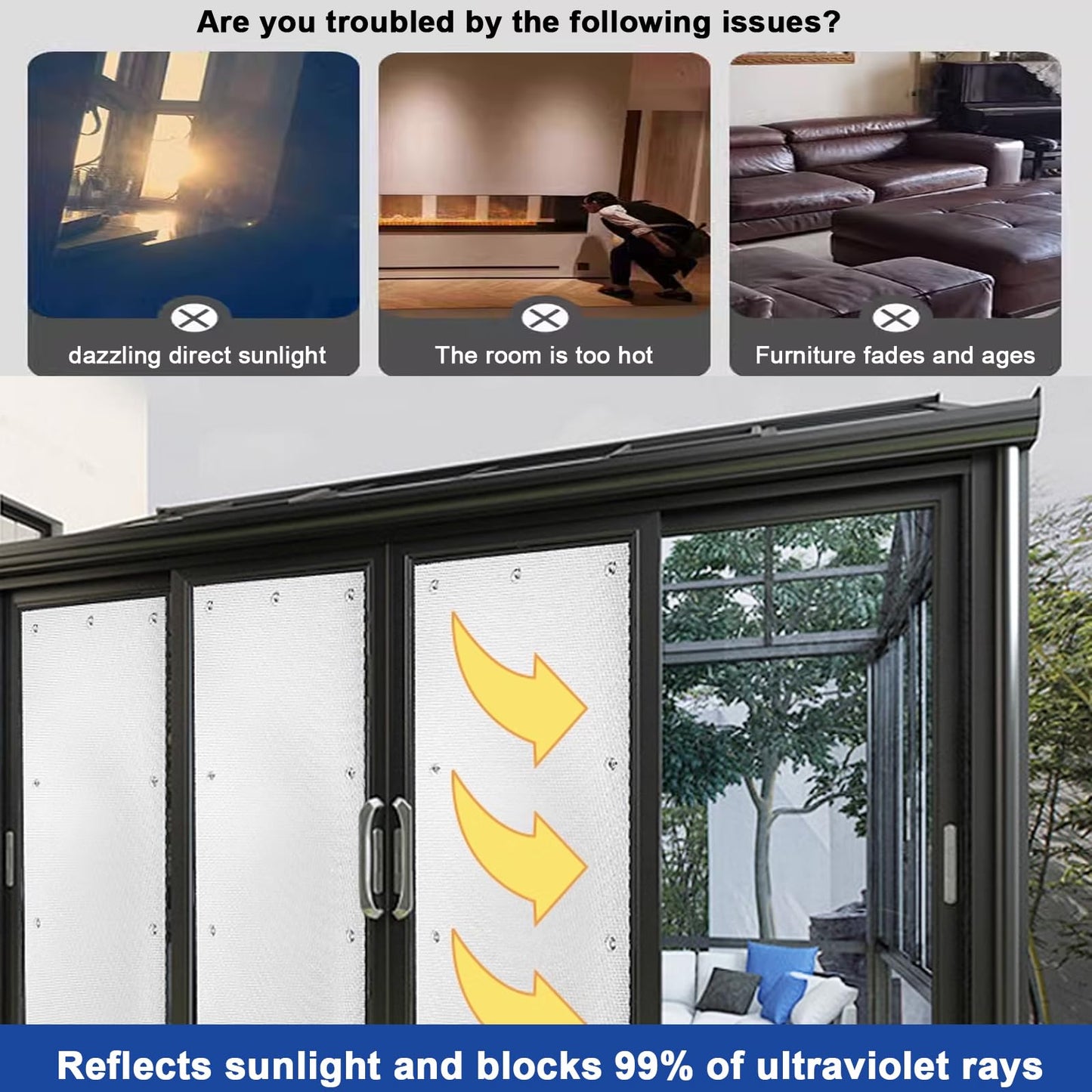 kufu01 Residue-free Sun Protection Film, Silver Window Film Opaque Reflective Window Film, 8mm Thick 99% UV Protection Insulating Film for Bedroom, Bathroom, Office, Skylight (100x100cm/39x39)