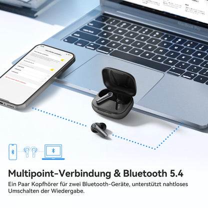 EarFun Air Pro 4 Bluetooth headphones with Adaptive Hybrid Noise Cancellation, aptX Lossless, Hi-Res Audio, LDAC, 6 microphones cVc 8.0 AI calls, 52H battery life, Multipoint, Bluetooth 5.4, In Ear Detection.