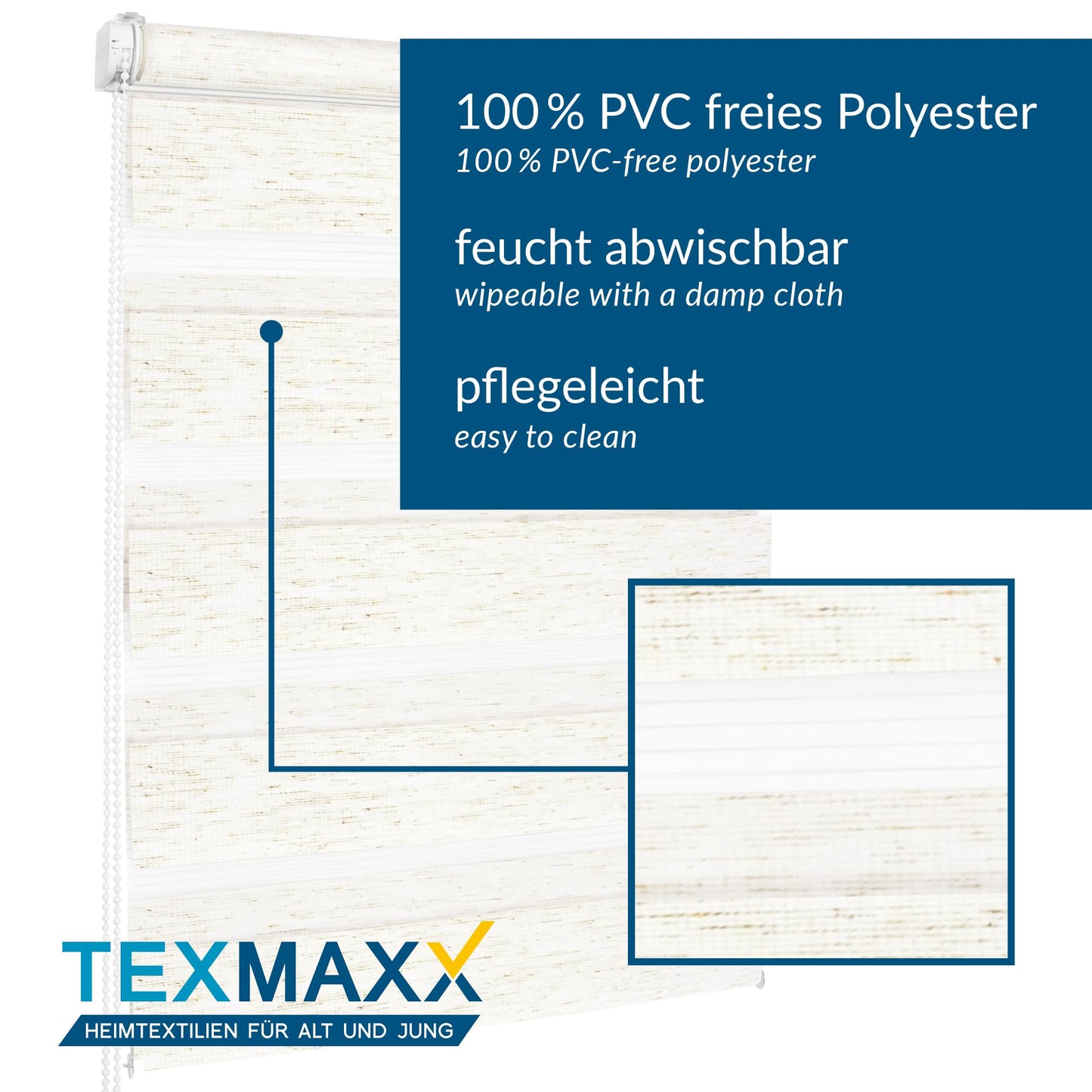 TEXMAXX® Double roller blind clamp fix without drilling - 115 x 150cm (fabric width 111 cm) in linen look / roller blinds for windows without drilling / window blind inside without drilling / double roller blind without drilling including accessories