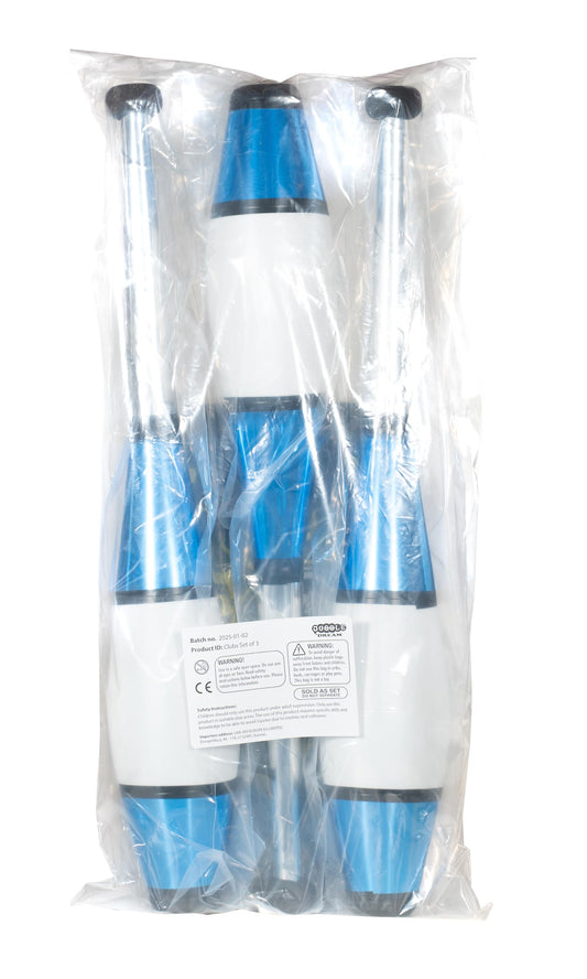 Juggle Dream Euro PRO Juggling Club 3-piece set (Blue) Juggling Clubs Training Set + Flames N Games Travel Bag! Great juggling set for kids & adults!