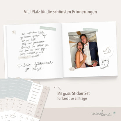 mintkind® Guestbook Wedding for Writing Greenery incl. 4 sticker sheets | 84 pages for creative design | Wedding gifts for the bridal couple as wedding decor | Golden Wedding Silver Wedding