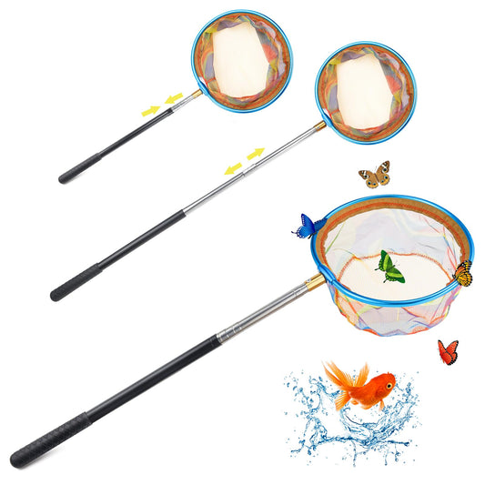 Jeinbuil Telescope Children's Butterfly Net Children's Small Fishing Net Outdoor Length from 66 cm to 145 cm Ideal for catching insects, fishing, pond, pool, garden, beach (1 piece)