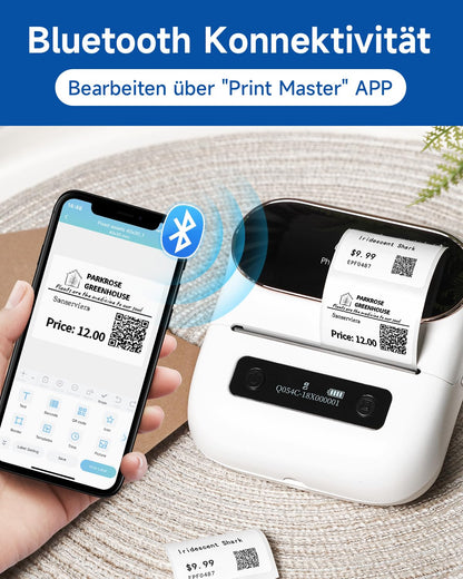 Phomemo M220 label printer with Bluetooth, portable Bluetooth thermal label printer for barcodes, retail, small businesses, compatible with phones & PC systems White.