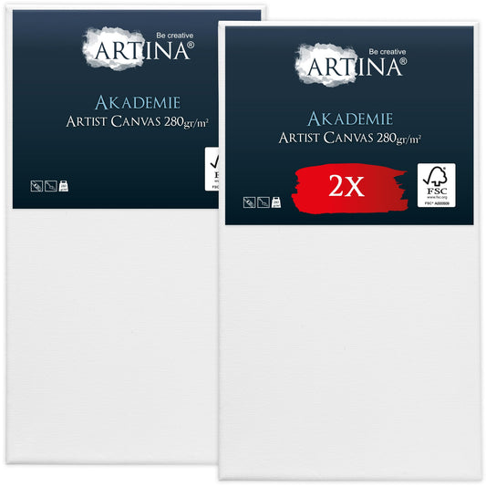 Canvas painting set of 2 stretched canvases for acrylic paints, 80x140 cm each. Made of FSC® certified cotton, ready for your creative ideas.