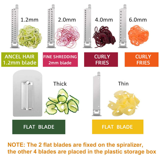 WellToBe CS 668 Spiralizer Spirali with 6 blades and 4 suction cups for spiralizing veg pasta, handheld vegetable spiralizer for carrot, cucumber, potato, pumpkin, zucchini.