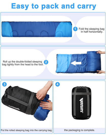 Outdoor camping 4-season sleeping bag for adults. 2-in-1 function as a blanket. Warm, lightweight, waterproof for backpacking, hiking, and travel. 220 x 80 cm.