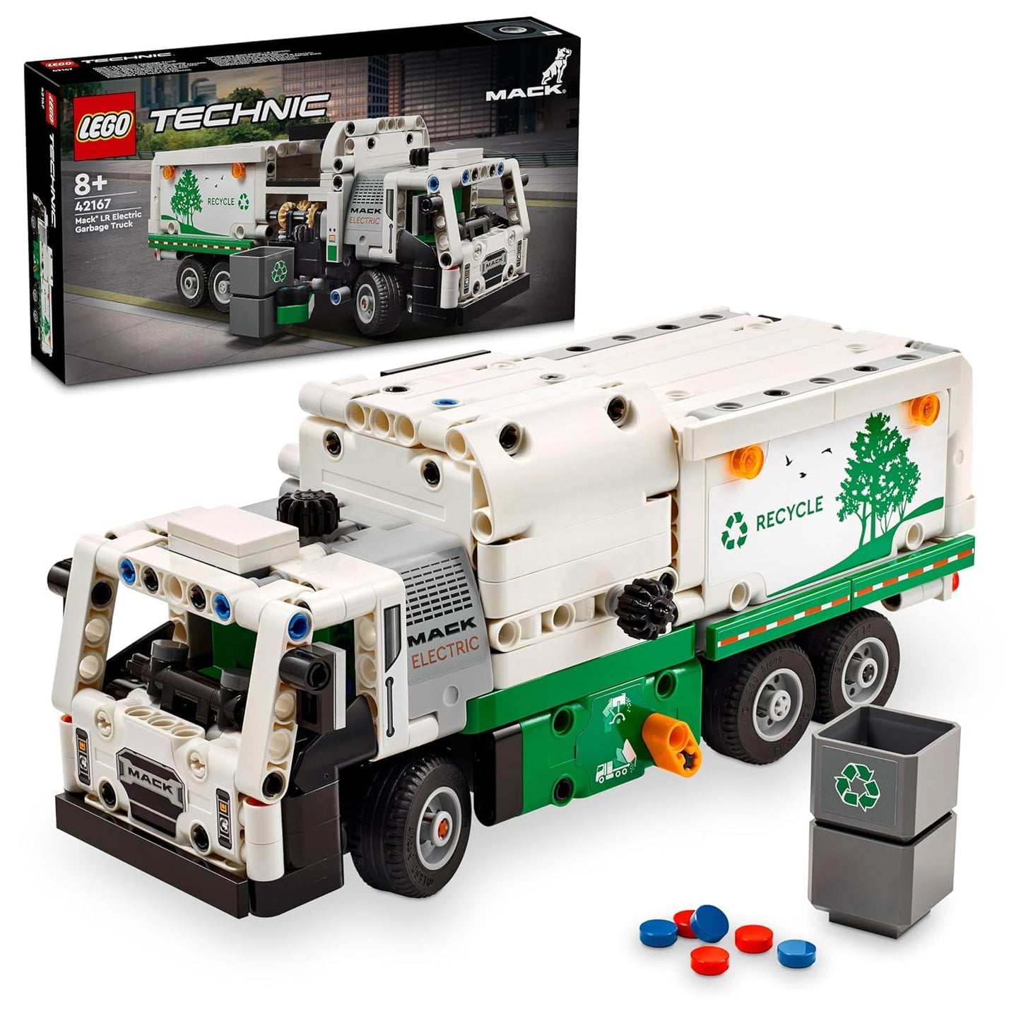 LEGO Technic John Deere 9700 Forage Harvester, combine harvester toy for building & Technic Mack LR Electric Garbage Truck, recycling role-play garbage truck model.