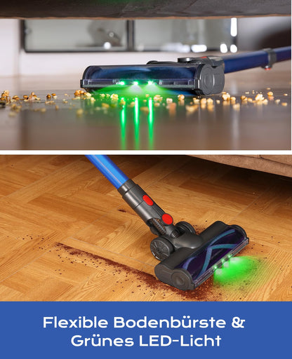 Ivormentico Cordless Vacuum Cleaner 50Mins/40KPA/450W, Battery-Operated Vacuum with Green LED, Cordless Hoover with Upgraded Floor Brush, Vacuum Cleaner Battery for Pet Hair, Blue