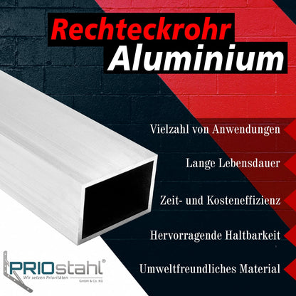 PRIOsteel rectangular tube aluminum tube hollow profile rectangular profile - 1 x tube Size: 80 x 20 x 2 mm Length: 1000 mm EN AW-6063 t6 seamless for creative construction made of aluminum