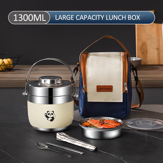 LANMOU 1300ml food thermos, stainless steel, thermal lunchbox for kids and adults, leakproof, includes spoon and carrying bag, keeps food hot for 6h / cold for 12h.