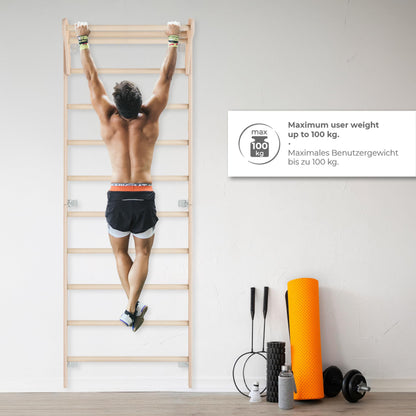 Adult (230 cm) wall bars with pull-up bar, wooden climbing wall, multifunctional fitness equipment, climbing ladder for adults & children, 100% ECO, Made in EU.