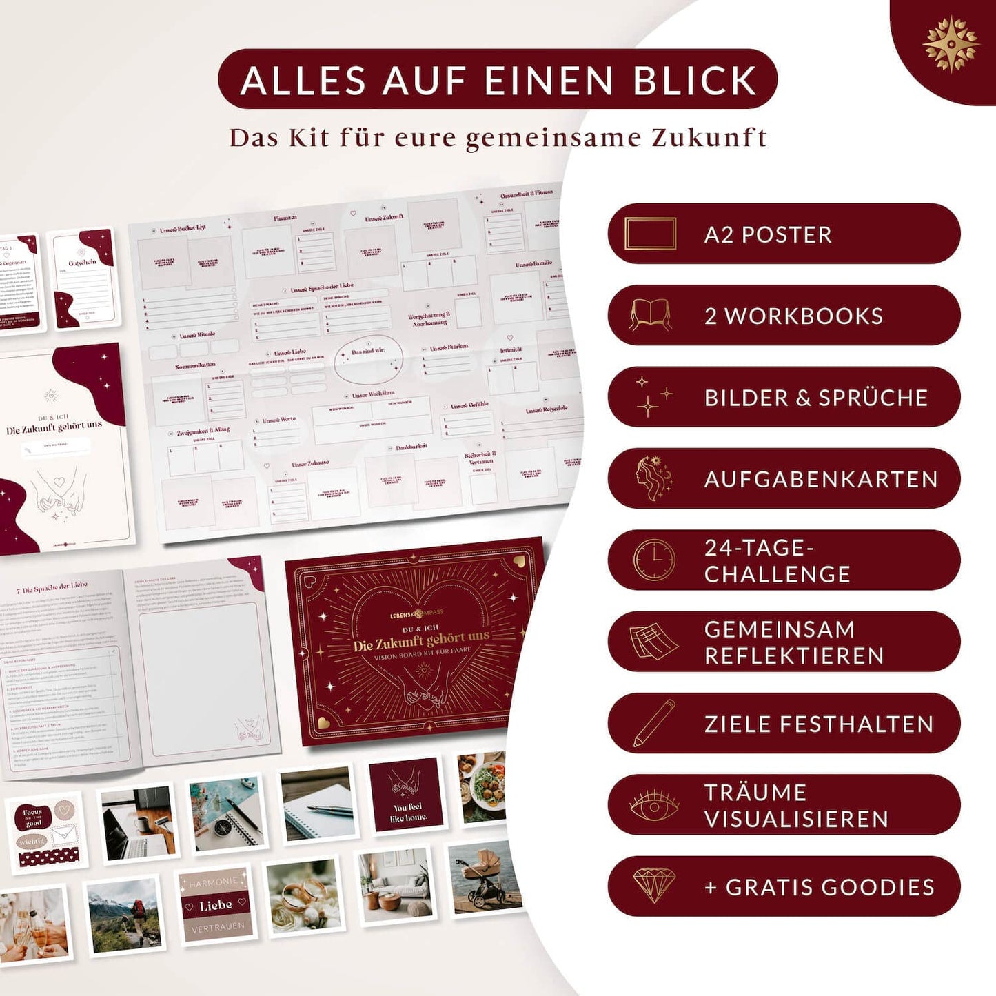 LIFECOMPASS® Vision Board Set & Bucket List for Couples "Our Future" - THE ORIGINAL - Create a shared vision board for your life - for partners and couples, anniversary gift