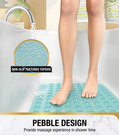 HITSLAM non-slip bathtub mat, 101 x 40cm extra long anti-slip mat for bathtub, non-slip shower mat BPA free, mold resistant & machine washable bath mat, green
