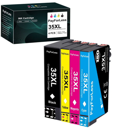 PayForLess offers printer cartridges for Epson 35XL, Epson Workforce Pro WF-4720DWF, Epson Workforce Pro WF-4725DWF, Epson WF-4725 cartridges, Epson WF-4720 cartridges, Epson WF-4730 cartridges, and Epson WF-4740 cartridges.