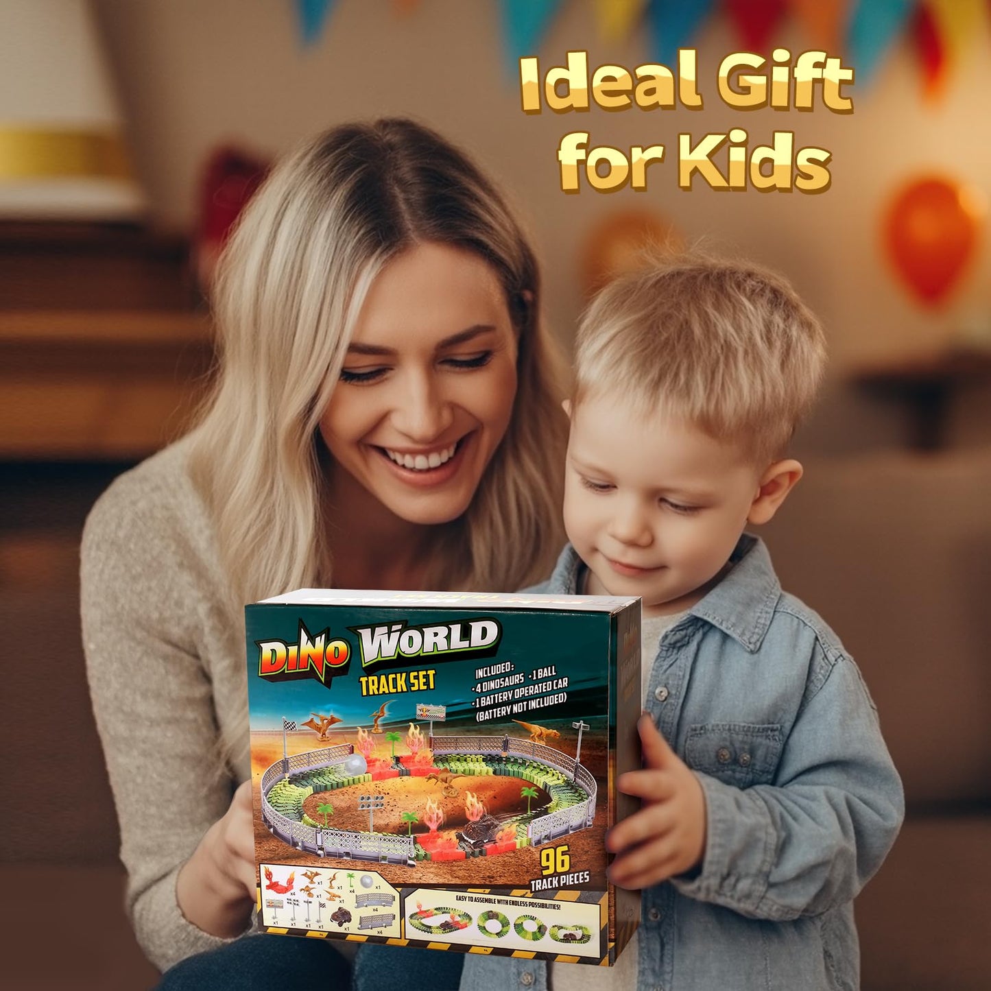 Dinosaur toy for ages 3 and up - race track for kids with 10 mini dinosaur figures, 1 car, and race track. Perfect gift for boys and girls ages 3-7.