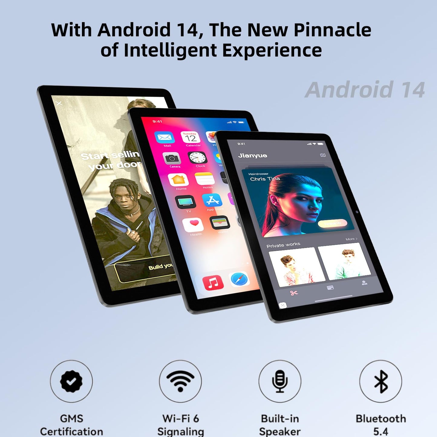 Rebecco 10-inch Android tablet, Octa Core, 1280*800 IPS HD display, 8GB RAM+128GB ROM (expandable to 1TB), Unisoc A523 CPU, 5G/2.4G WiFi, 5MP+8MP camera.