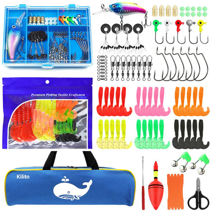 Kilitn Kids Fishing Gear - 86 pieces, telescopic fishing rod and spincast fishing reel complete set with tackle box and carrying case for boys, girls, youth, beginners (1.8M 5.91FT)