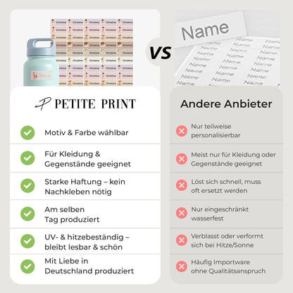 Petite Print® Name Labels for Kids School & Daycare (225 ct) - Personalized with names - Stick-on labels for kids - For clothing, pens & items - Machine washable & waterproof (Crocodile)