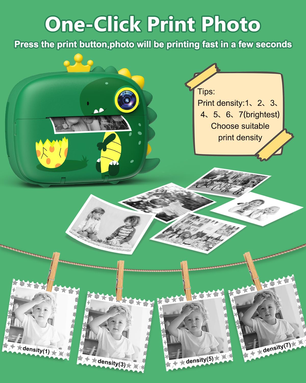 Children's camera instant camera, Hangrui instant camera for children, 1080P 2.4 inch screen camera kids instant print with 32G card, 3 rolls printing paper, 5 colored pens gift for children 3-12 years.