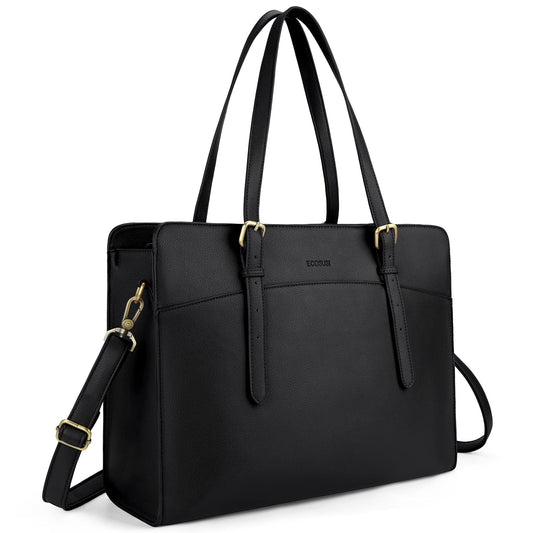 ECOSUSI women's laptop handbag, 15.6-inch laptop bag, shoulder bag, shopper, large business bag made of leather, work bag, notebook bag.