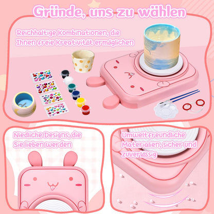 IEEILULU Pottery Set for Kids, Electric Pottery Wheel for Kids, Mini Pottery Wheel with Clay, Colors, Diamond Stickers, Pottery Set DIY Pottery Craft Kit Gifts Girls (Cats)