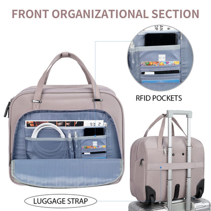 EMPSIGN Trolley Business Rolling Laptop with wheels, Rolling laptop bag for women fits up to 15.6-inch laptop briefcase on wheels, Water-resistant, with RFID pockets, Pink