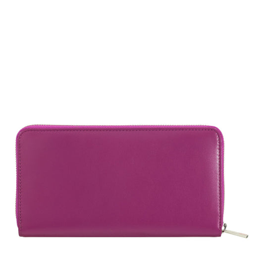 DUDU Large Colorful Women's Wallet in genuine Leather with all-around zipper Fuchsia