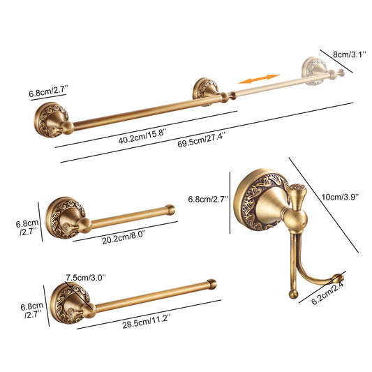 Antique Bronze Bathroom Hardware Set, Adjustable Towel Holder, Toilet Paper Holder, Towel Bar, Hooks, Bathroom Accessory Set Wall Mounted (Carved Pattern)