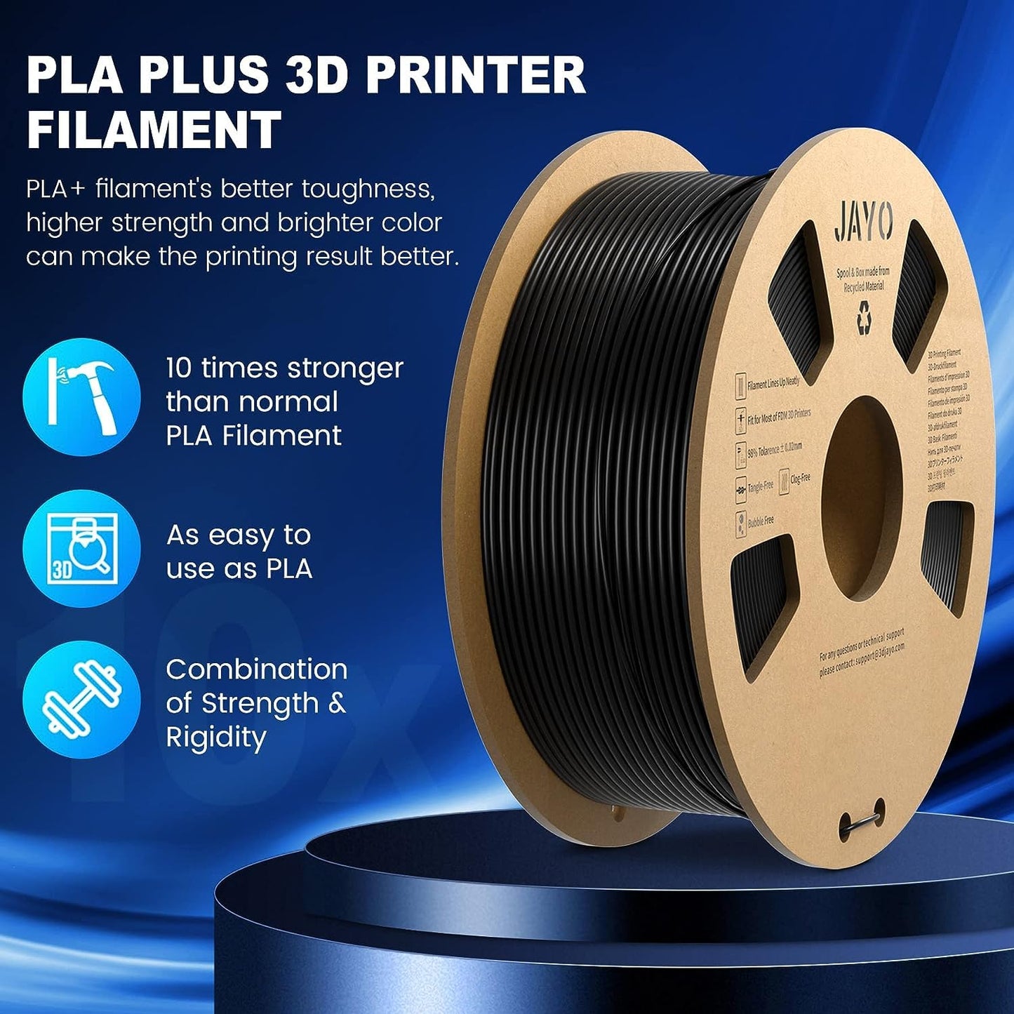 JAYO PLA+ Filament 1.75mm, PLA Plus 3D Printer Filament 1.1kg Spools, Dimensional Accuracy +/- 0.02, Transparent Blue PLA+